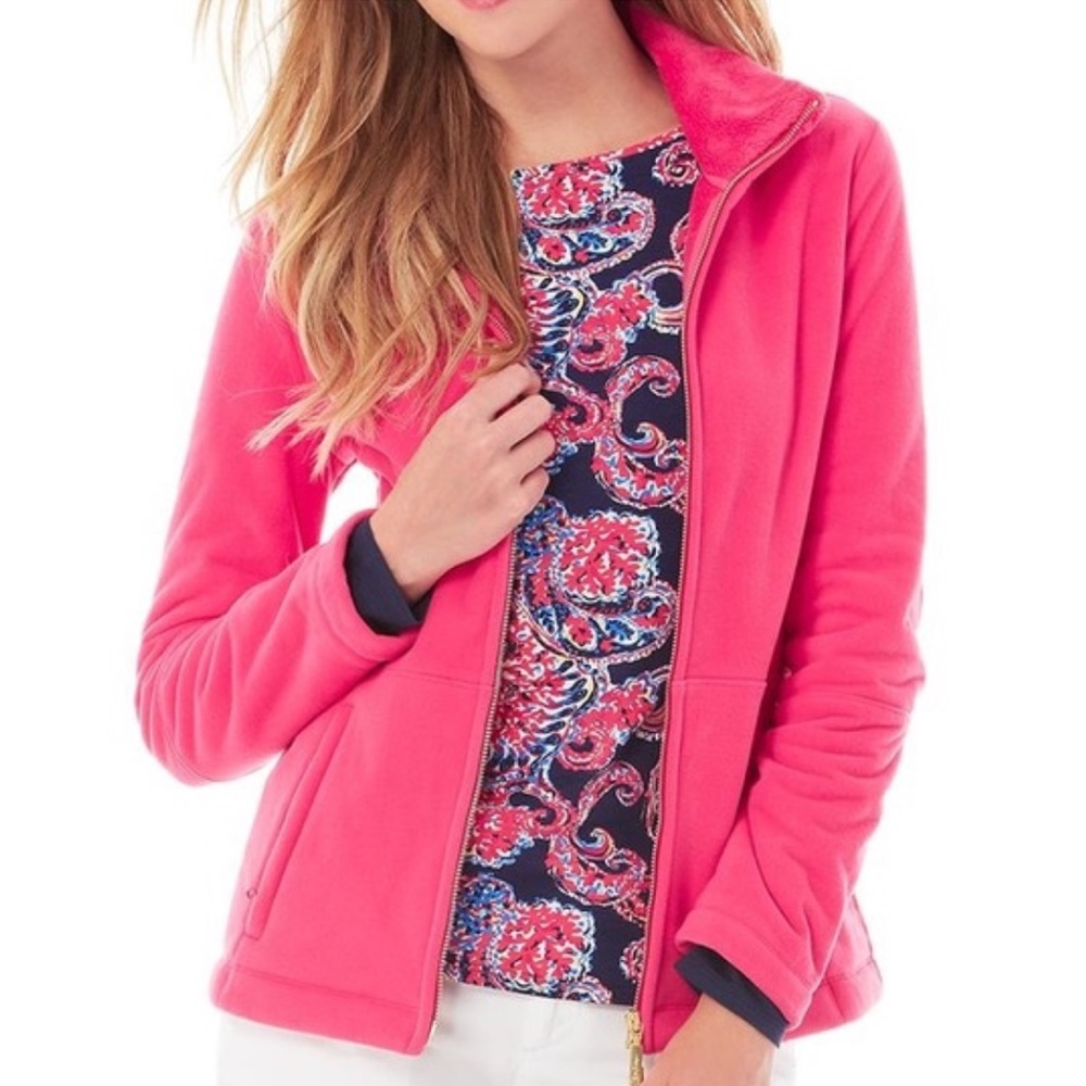 Lilly Pulitzer Grace Fleece Zip Up Jacket in Pink Small